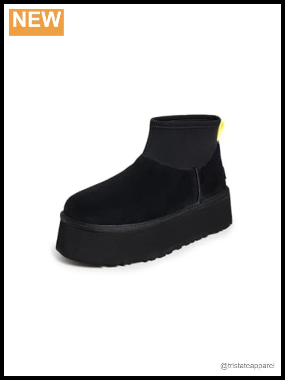 Suede and Neoprene Ankle Bootie with Wool Lining, Platform Heel